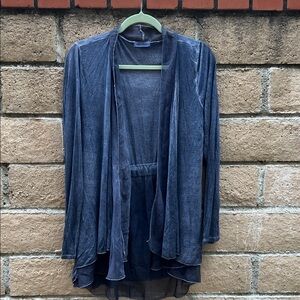 Nina Kendosa Paris Dark grayish Blue open front long sleeve‎ cardigan size M/L